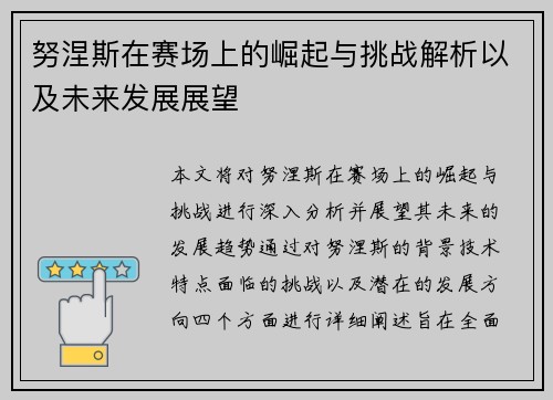 努涅斯在赛场上的崛起与挑战解析以及未来发展展望