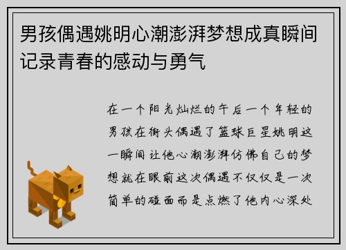 男孩偶遇姚明心潮澎湃梦想成真瞬间记录青春的感动与勇气